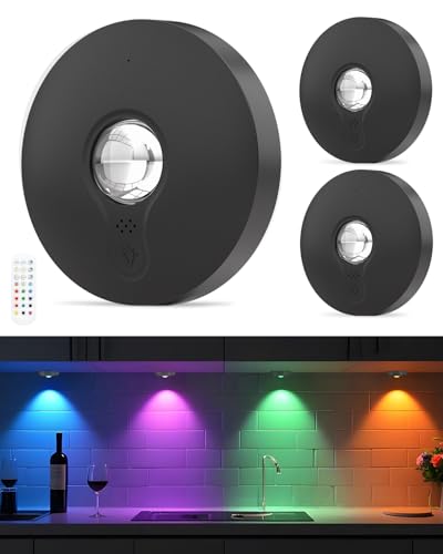 Yiliaw 3個セット タッチライト キャビネットライト 充電式 RGB バッテリー内蔵 キャビネット下用キッチン用 | 調光＆タイマー機能付き | クローゼットや寝室に最適なワイヤレスLEDスティックオン（ブラック）