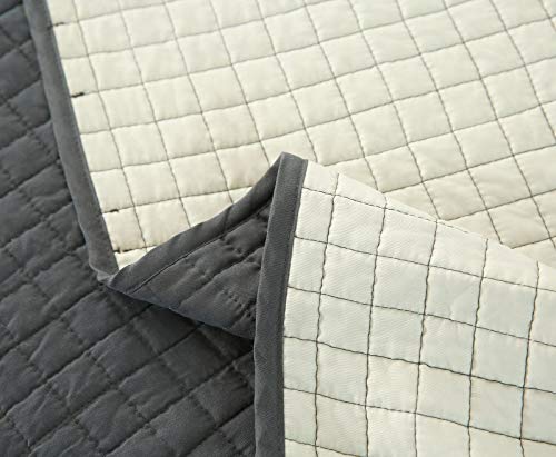 WOLTU Tagesdecke Bettüberwurf 240x260 cm Dunkelgrau-Crème Steppdecke Patchwork Wendedesign Kariert, Bettdecke Stepp Decke Doppelbett unterfüttert und Gesteppt - Image 5