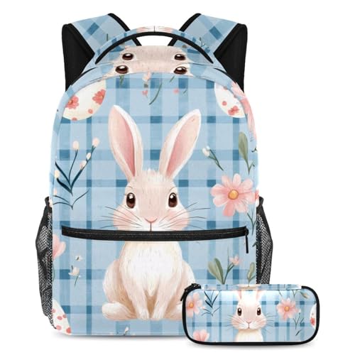 Sac à dos pour garçons et filles 2 pièces à motif lapin de Pâques en tissu haute densité