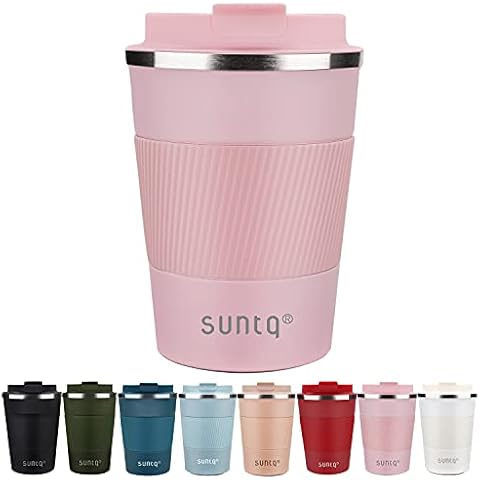 SUNTQ Reusable Coffee Cups Travel 510ml Coffee Travel Mug with Leakproof Lid - Thermal Mug Insulated Cup - Stainless Steel Travel Cup with Rubber Grip for Hot and Cold Drinks Pink Cover