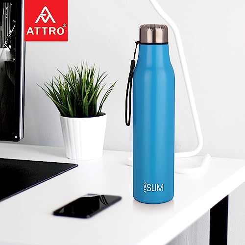 Image of ATTRO Slim Stainless Steel Single Wall 1000ml Water Bottle, Light Weighted Leak -Proof Use for Office, School, Outdoor & Gym - Blue