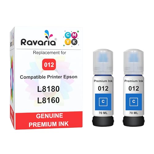 Image of 012 Compatible Refill Ink for Epson L8180 / L8160 Printer Compatible Ink Bottle for Epson 012 Ink Cyan 70ml Ink Bottle (012 Ink Cyan 2 Pcs)