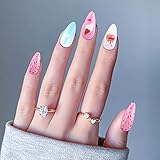 Vivid Tella Rainbow Summer Tips Candy Ice Cream False Nails with Designs Sweet Heart Colorful Almond Fake Acrylic Nails Glue on Nails