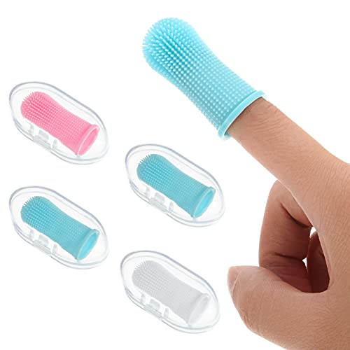 FANKUTOYS 4 Pcs Dog Fingerbrush Toothbrush Full Surround Bristles Pet Toothbrush Ergonomic Design Easy Cleaning Silicone Dog Fingerbrush for Dog Teeth Cleaning