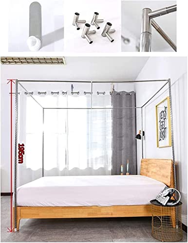 Genérico Soporte para Dosel de Cama, Marco de mosquitera de Acero Inoxidable, Poste de mosquitera de 4 Esquinas, Soporte de Cama con Poste de Acero Grueso y Conectores en T de Metal (Color: 24 mm, ta