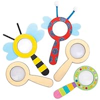 Baker Ross AT613 Design Your Own Wooden Magnifying Glass - Pack of 5, Educational, Science Toys, STEM Activities for Children to Explore and Inspect Outdoor Insects for Learning,6.2 x 3.1 inch