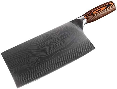 Meat Cleaver,Cleaver Knife, Kitchen Knife Stainless Steel Chopper - 7CR17 Meat Cleaver Chef Knives Damascus Drawing