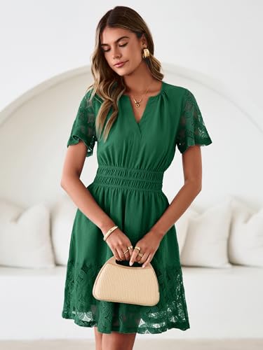 Image of Simplee Womens Boho Summer Dresses Casual Wedding Guest V Neck Short Sleeve Empire Waist A Line Tiered Mini Dress