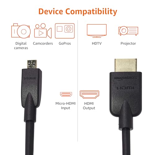 Amazon Basics Micro HDMI to HDMI Display Cable, 18Gbps High-Speed, 4K@60Hz, 2160p, 48-Bit Color, Ethernet Ready, 6 Foot, Black - Image 6