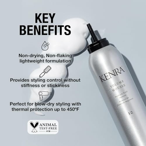 Image of Kenra Professional Volume Mousse 12 | Firm Hold Mousse | Alcohol Free | Non-drying, Non-flaking Lightweight Formula | Tames Frizz & Conditions | Thermal Protection up to 45F | All Hair Types