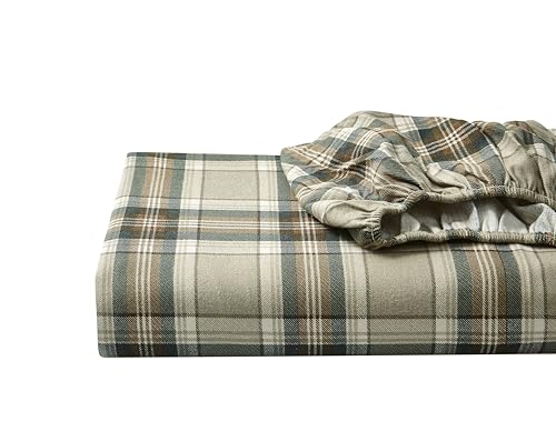 Eddie Bauer - Flannel Sheets Queen Size, Anti-Pilling & Wrinkle Resistant Cotton, Touchably Soft for All-Season Comfort - Bed Sheets with Matching Pillowcases & Fitted Sheet (Edgewood Plaid Green)