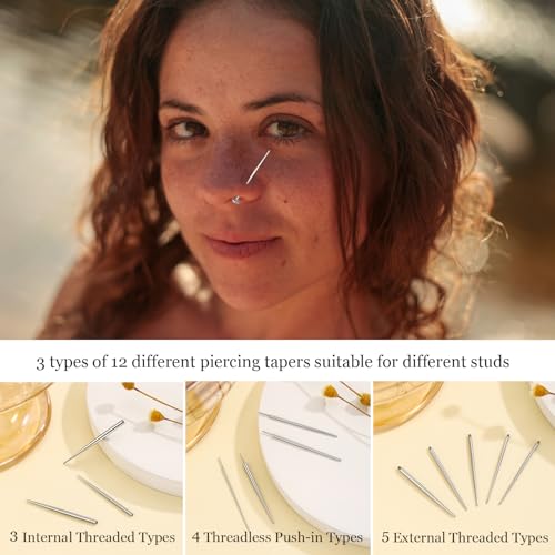 12PCS Body Piercing Taper Insertion Tool Kit 14G 16G 18G 20G Piercing Changing Tool Internal/External Threaded/Push In Piercing Threader Tool for Ear/Nose/Navel/Nipple/Lip/Eyebrow/Tongue2