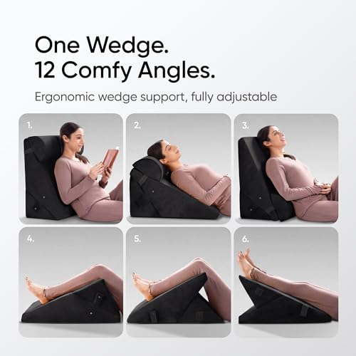 Image of Frido Adjustable Wedge Max Cushion, 12-Way Adjustable Pregnancy Pillow & Leg Elevation Pillow, Relieves Neck, Back & Shoulder Pain, Great for Reading, Sleeping & Relaxing | Black
