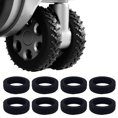 ANBOO Juego de 8 fundas de silicona para ruedas de equipaje, antideslizantes, resistentes al agua, para sillas de oficina y la mayoría de ruedas giratorias (negro)