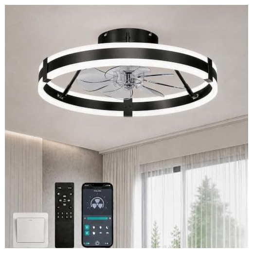 HOMIFORCE 19.7" Low Profile Bladeless Ceiling Fans with Lights and Remote