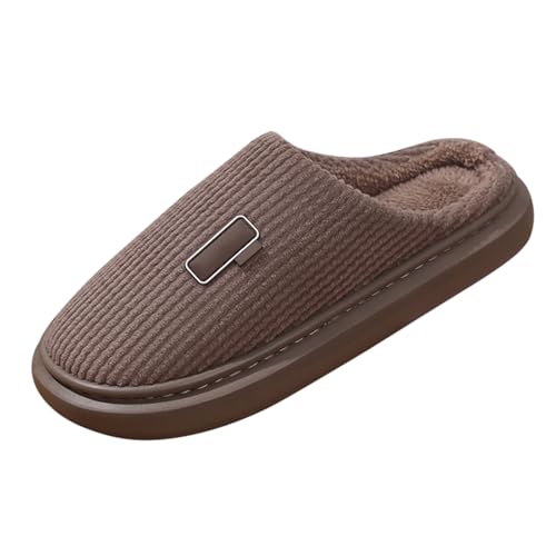 Zapatos de invierno para hombre al aire libre de invierno para interiores gruesos suaves antideslizantes silenciosos cálidos dedos cerrados de algodón de felpa zapatillas de deporte para hombre, café,