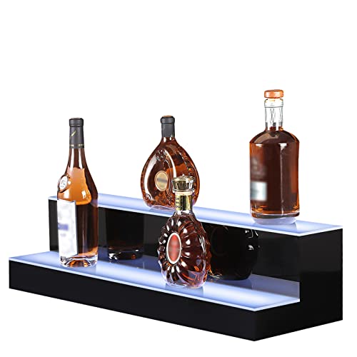Image of MESAlLUP Acrylic 30 Inch 2 Tier LED Liquor Bottle Display Shelf, Lighted Bar Shelves with APP or Remote Control, Mulit Color Lighting for Home Mini Bars Decor, Restaurants & Party Use