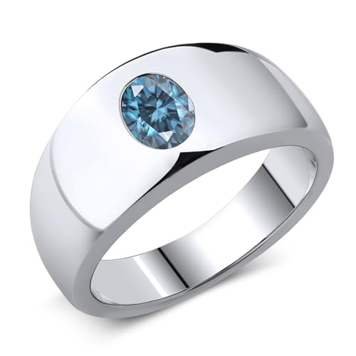 Gem Stone King Men's 925 Sterling Silver Persian Blue Moissanite Ring | 1.38 Cttw | Oval 8X6MM | Gemstone | Available in Size 7,8,9,10,11,12,13