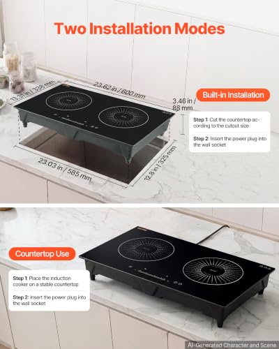 Image of VEVOR Induction Cooktop 24inch 2 Burners Built-in Electric Stove 110V