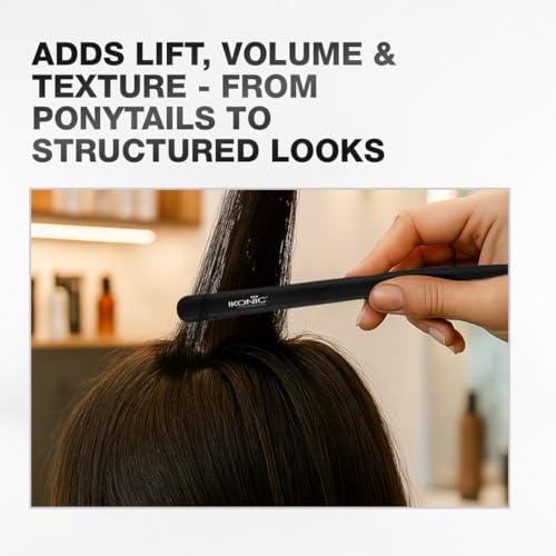 Image of Ikonic Professional Teasing Brush with Ionic Technology, Adds Volume, Anti Static, Adds Shine, Sectioning Brush, Back Combing, Heat Resistant, All Hair Types, Salon & Personal Use