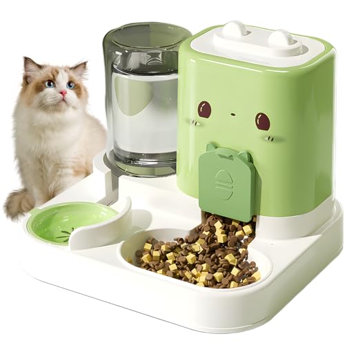 Automatischer Futterspender für Katzen/Hunde, Futterautomat Katze, 2-In-1 Automatischer Katzenfutter, 0.8l Wasser + 1.8l Katzen Futterautomat für...