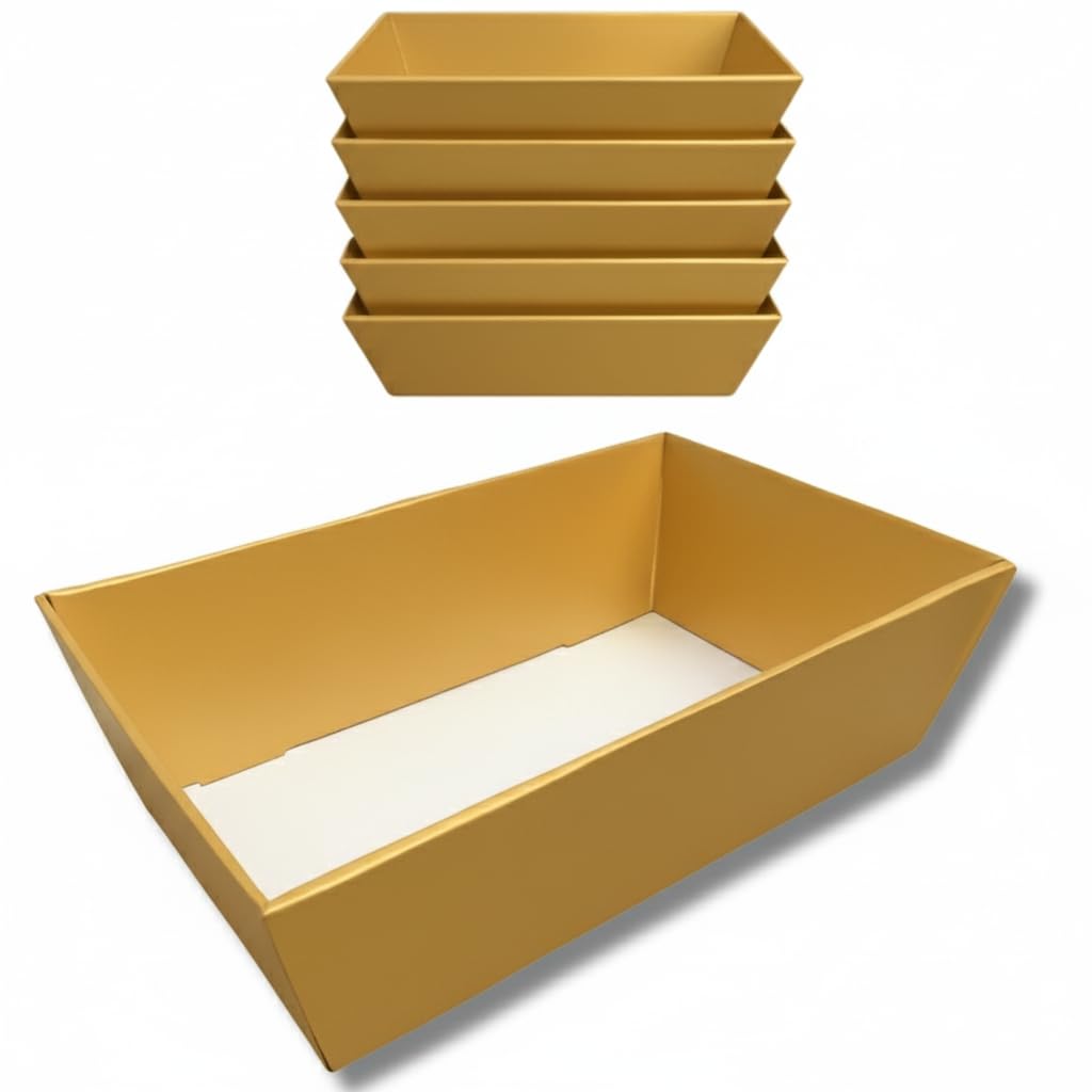homeshop3000 5 Pack Cardboard Gift Hamper Trays (28x18cm) | Flat-Packed DIY Presentation Baskets for Food Packaging, Christmas, Wedding, and Holiday Gifting.