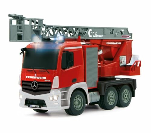 JAMARA 404960 - Feuerwehr Drehleiter 1:20 Mercedes Antos 2,4G - deutsche Sirene mit blauen LED Signallichtern, 420 ml Wasserbeh&auml;lter, Reale Spritzfunktion, programmierbare Funktionen, 4 Radantrieb