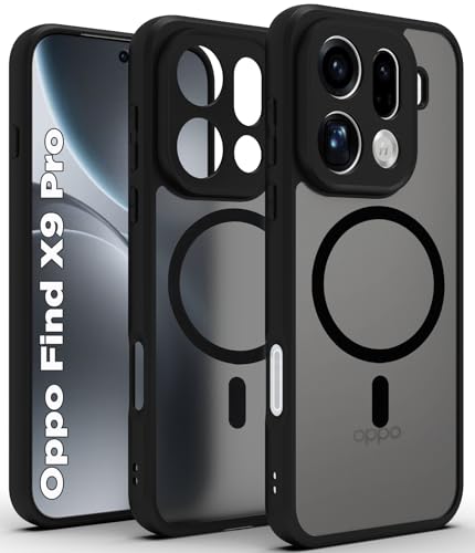 Image of RIGGEAR Shockproof Sleek Hybrid Armor Magnetic Back Cover Case Compatible with MagSafe Accessories for Oppo Find X9 Pro 5G (Smoke Black Matte PC + TPU Black Bumper)
