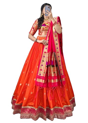 Lehenga Choli indien en soie Paithani haut de gamme modèle 12816 avec finitions or