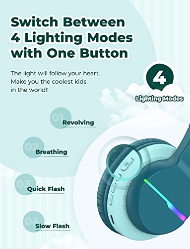 iClever Bluetooth Kids Headphones, BTH12 Colorful LED Lights Kids Wireless Headphones Over Ear with 74/85/94dB Volume Limited - Image 2