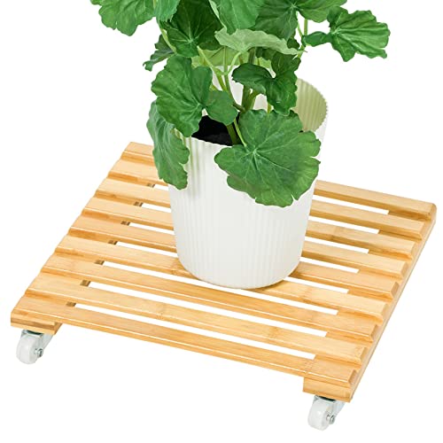 Plants Display Rack Flower Stand Bamboo Plant Stand with Wheels, Light Duty Planter Caddy Square 10 / 12 Pot Rack Flower Stand Indoor Outdoor On Roller Patio/Flower Pot Étagère À Plantes (Size : 30