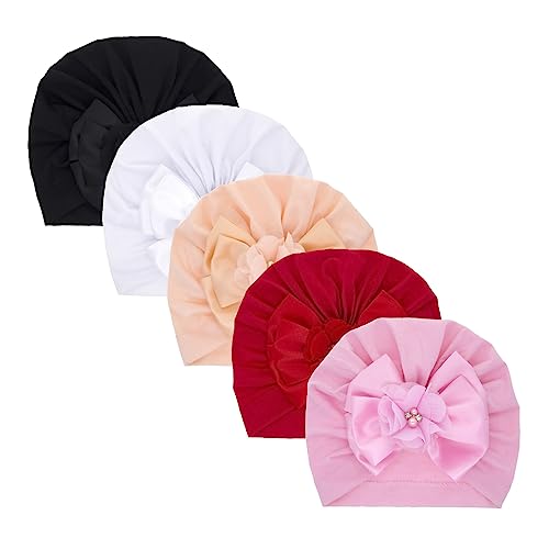 Image of Nishine 5 Pack Baby Turban Beanies Hat Newborn Bow Cap Hats Toddler Skull Beanie Bowknot Cap Headwear