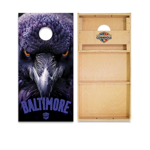 Skip's Garage Baltimore Cornhole Boards - WSOC Runway Series - Includes (2) Boards (Resin Bags) + (1) Carry Case, (2) Hole Lights & (2) Edge Lights