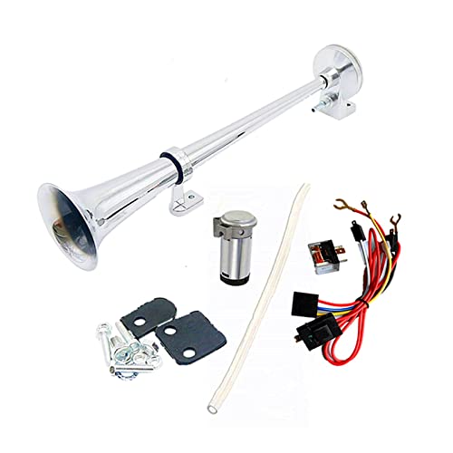 YIYDA Car Horn Klaxon 150DB Klaxon de voiture 45cm Air Horn avertisseur Chrome Zinc Unique trompette Camion Air Horn avec compresseur pour 12V car boat truck Cover