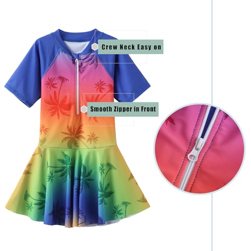 Image of Girls One Piece Swimsuits Bathing Suit for Kids Girls Summer Swim Dress Short Sleeve Swimwear 3-16 Years