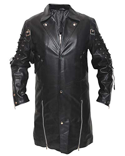 Steampunk Black Renaissance Punk Faux Leather Victorian Gothic Coat (3XL)