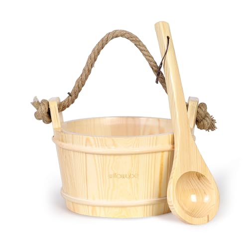 WILLOWYBE Handmade Wooden Sauna Bucket and Ladle Set for Body Relaxation and Sweating - Perfect Sauna Accessories for Home Saunas - Ideal for Friends and Family