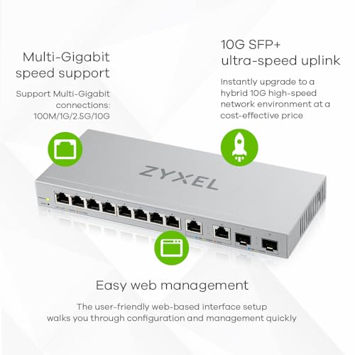 Image of Zyxel 12 Port Network Switch | 2.5Gb Multi Gigabit Switch | Web Managed | 8x 1G, 2x 2.5G, 2x 10G SFP+ Ports | Desktop | Fanless | Plug and Play Easy Installation Ethernet Splitter | XGS1210-12