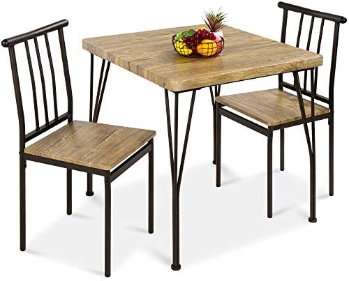 Best Choice Products 3-Piece Dining Set Modern Table Set, Metal and Wood Square for Kitchen, Dining Room, Dinette, Breakfast Nook w/ 2 Chairs - Brown