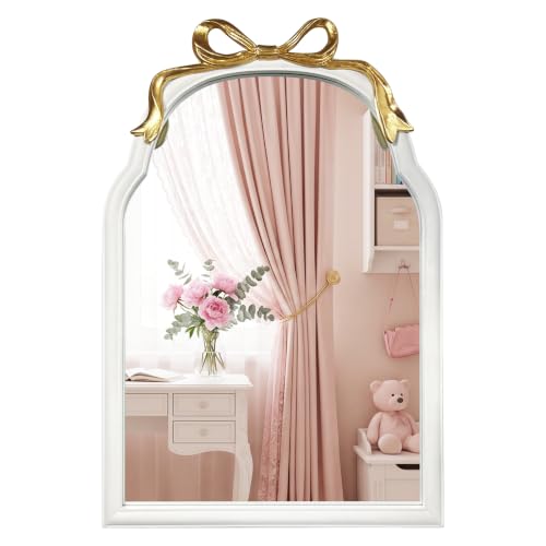 Image of 28x28 inch Bow Mirrors for Wall, Round /Circle God Decorative Wall Mounted Mirror, Irregular Mirrors Suitable for Bedroom, Hallway, Living Room Decoration, Nursery, Girls Room (Arch White 36 inchLX24 inchW)