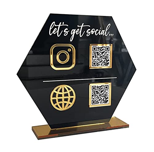 SVM CRAFT® Personalized social media QR code button (Black Acrylic) Black Instagram button scan to follow Instagram logo Gpay phonepe QR code stand for shop / Social Media Sign, Let's get social sign, Sign for small business owner, Craft Fair Business Sign, QR Code Sign