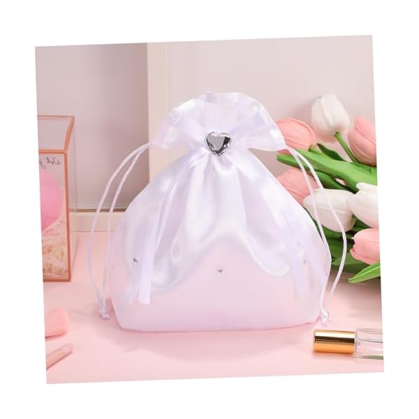 Beaupretty White Bridal Bridesmaid Satin Flower Decorated Dolly Bag Handbag Wedding Bag Pouch Lovely Gift - Image 6