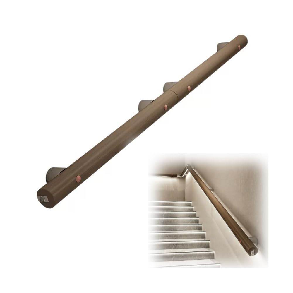 exproyzk Barandilla De Madera para Escaleras De Interior con Iluminación, Pasamanos LED con Sensor De Movimiento, Barandilla De Seguridad Antideslizante para Personas Mayores