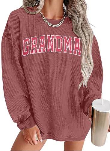 UNIQUEONE Women Grandma Sweatshirts Colorful Grandma Letter Print Embroidered Crewneck Long Sleeve Pullover Tops Pink