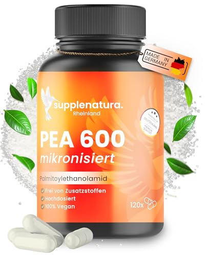 PEA Kapseln | MIKRONISIERT: 1200mg Palmitoylethanolamid pro Dosis | 120 Kapseln | 100% Pure Pea Laborgeprüft | Produziert in Deutschland - SUPPLENATURA