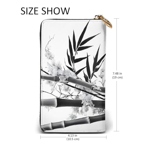 (Tree Image Chinese Calligraphy) Faux Leather Wallet Long Clutch Zipper Purse Card Holder Travel Coins Cash Organizer Phone Pocket 7.48 x 4.13 x 0.9 inches 5