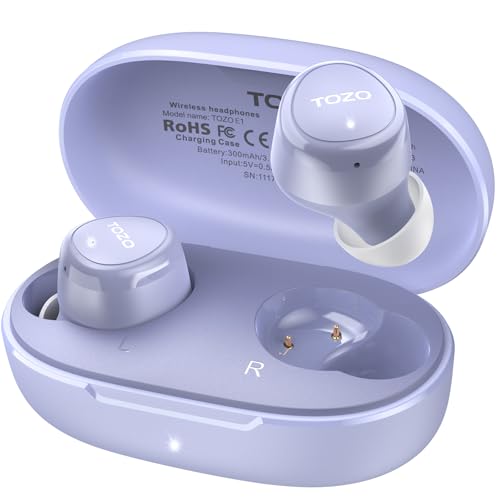 TOZO E1 Wireless Earbuds, Bluetooth 5.3 Ear Buds with Custom EQ, Premium Sound, Dual ENC Mics for Clear Calls, 30H Playtime, IPX6 Waterproof, Lightweight 3.9g, Comfortable In Ear Earphones (Purple)