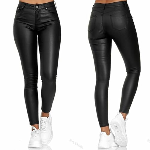 NIULI Leggings De Cuero Sintético For Mujer, Pantalones Deportivos Opacos De Cintura Alta De Entrenamiento Elásticos De Cuero Sintético, Mallas, Pantalones De Cuero Ajustados(Noir,3XL)