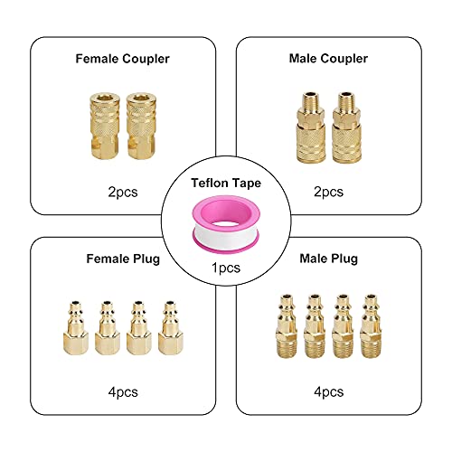 Hynade HY-MPNPT-1402 Air Hose Fittings,1/4 Inch Npt Air Coupler And Plug Kit,13 Pieces Universal Quick Connect Air Fittings,Brass Quick Connect Set thumb #1