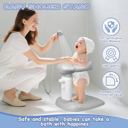 Image of Baby Shower Stand, Baby Shower Standing Support, Adjustable Baby Bath Support with Anti-Slip /Dumping Base, Baby Bath Stand for Themselves,Soporte para Banera de Bebe,Ideal Gift for Infants 6-36 Months